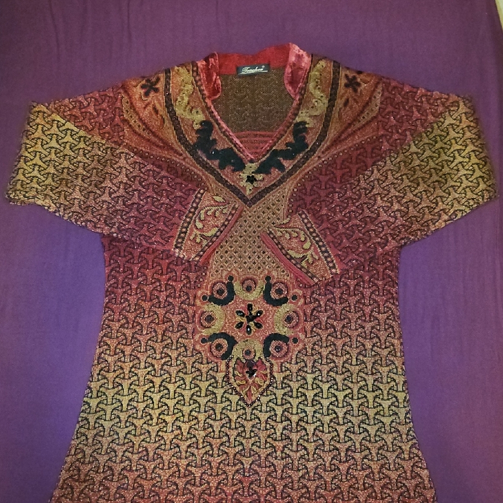 Elegant Red and Black Patterned Sweater